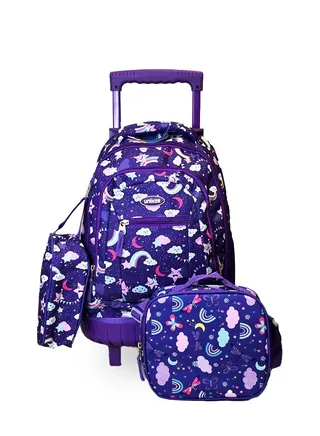Kids trolley School bag 3 Pcs/Set School Bags for Teenage Girls Student Backpack School Bag With Pencil Case Lunch Bag 