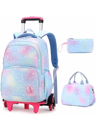 Rolling Backpacks 3 Pcs School Bag Wheeled Large Capacity Children Travel Backpack Students Trolley Daypack  Elementary Durable Bookbag School Rolling Bag for Boys and Girls 