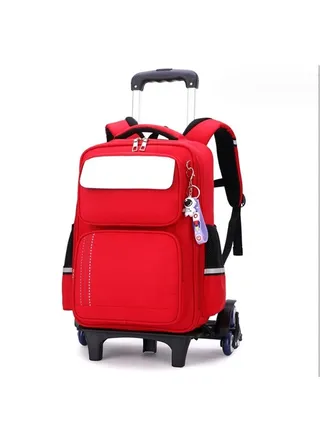 Rolling Backpack for Kids Solid Color Trolley Bookbags Elementary School Students Schoolbag 