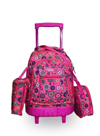 Uniker Kids Backpack for Girls, Backpack for Girls, 18 Inch Trolley School Backpack with Pencil Case Lunch Bag, 3 in 1 Bookbag Set for School Kids Trolley Travel Bag (Pink) 