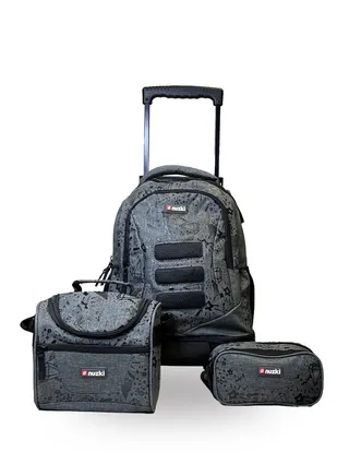 Nuzki Kids Backpack for Students , Backpack for Girls and Boys, 18 Inch Trolley School Backpack with Pencil Case Lunch Bag, 3 in 1 Bookbag Set for School Kids Trolley Travel Bag (Grey) 