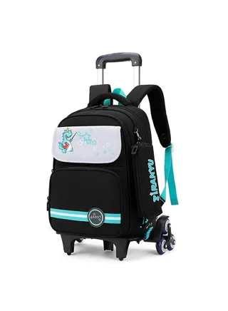 Rolling Backpack for Kids Solid Color Trolley Bookbags Elementary School Students Schoolbag 