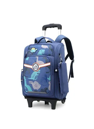 Rolling Backpack for Kids Solid Color Trolley Bookbags Elementary School Students Schoolbag 