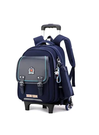 Rolling Backpack for Kids Solid Color Trolley Bookbags Elementary School Students Schoolbag 
