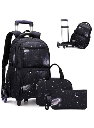 Rolling Backpacks,3 Pcs School Bag Wheeled Large Capacity Children Travel Backpack Students Trolley Daypack  Elementary Durable Bookbag School Rolling Bag for Boys and Girls 