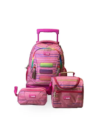 Nuzki Kids Backpack for Students , Backpack for Girls and Boys, 18 Inch Trolley School Backpack with Pencil Case Lunch Bag, 3 in 1 Bookbag Set for School Kids Trolley Travel Bag 