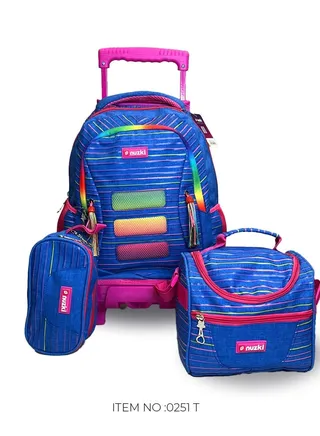 Nuzki Kids Backpack for Students , Backpack for Girls and Boys, 18 Inch Trolley School Backpack with Pencil Case Lunch Bag, 3 in 1 Bookbag Set for School Kids Trolley Travel Bag 