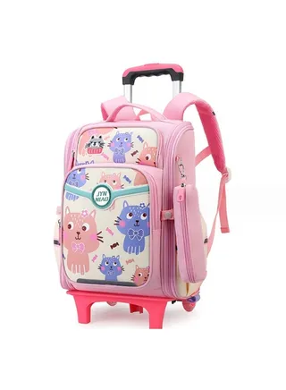 Rolling Backpack for Kids Solid Color Trolley Bookbags Elementary School Students Schoolbag 
