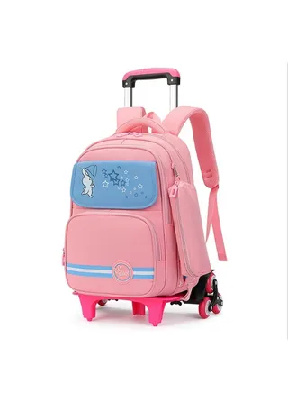 Rolling Backpack for Kids Solid Color Trolley Bookbags Elementary School Students Schoolbag 