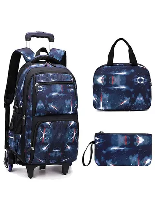 Rolling Backpacks,3 Pcs School Bag Wheeled Large Capacity Children Travel Backpack Students Trolley Daypack  Elementary Durable Bookbag School Rolling Bag for Boys and Girls 