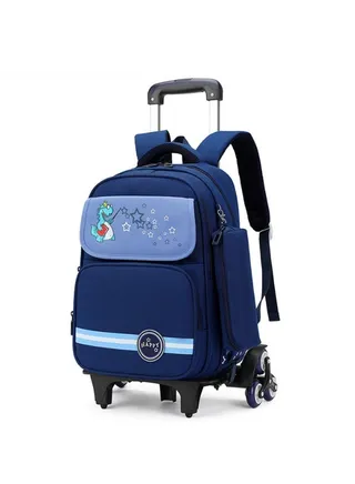 Rolling Backpack for Kids Solid Color Trolley Bookbags Elementary School Students Schoolbag 