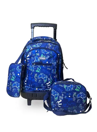 Uniker Kids 3-in-1 Trolley School Backpack for girls and boys Set - A Perfect Companion for School and Travel! (blue) 