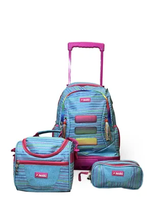 Nuzki Kids Backpack for Students , Backpack for Girls and Boys, 18 Inch Trolley School Backpack with Pencil Case Lunch Bag, 3 in 1 Bookbag Set for School Kids Trolley Travel Bag 