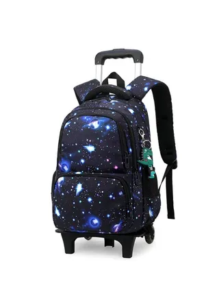 Rolling Backpack for Kids Solid Color Trolley Bookbags Elementary School Students Schoolbag 
