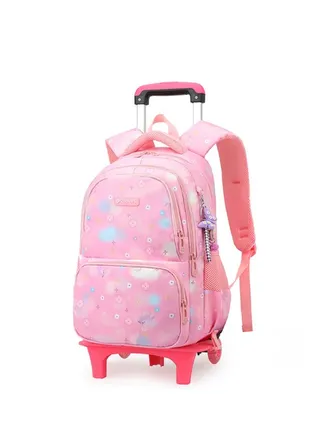 Rolling Backpack for Kids Solid Color Trolley Bookbags Elementary School Students Schoolbag 