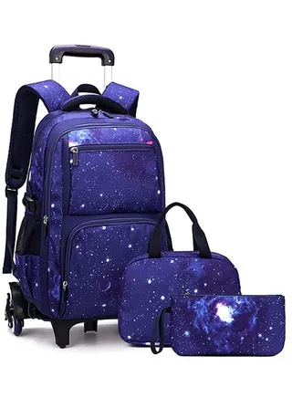 Backpack 18in Double Handle Backpack Kids Wheeled Travel School Bag Roller Luggage with Lunch Bag Set Girls Boys 