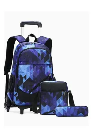 Rolling Backpacks,3 Pcs School Bag Wheeled Large Capacity Children Travel Backpack Students Trolley Daypack Elementary Durable Bookbag School Rolling Bag for Boys and Girls 