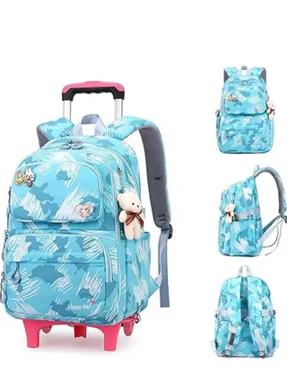 Kids Travel Backpack Portable Students Rolling Backpack with Wheels Primary Children Carry on Luggage Trolley Case Bag 