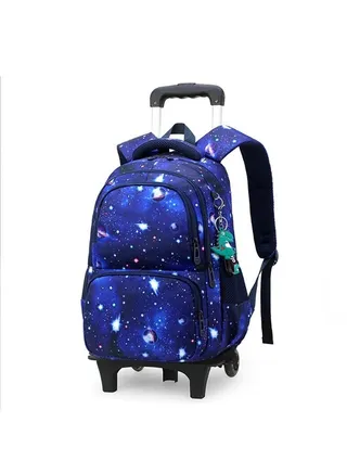 Rolling Backpack for Kids Solid Color Trolley Bookbags Elementary School Students Schoolbag 