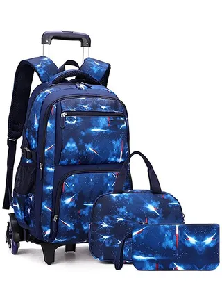 Rolling Backpack 18 inch Wheeled Kids Backpack with Lunch Bag and Pencil Case for Boys and Girls 