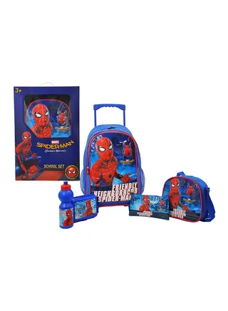5-In-1 Spider Man Print Trolley Bag Set Blue/Red 