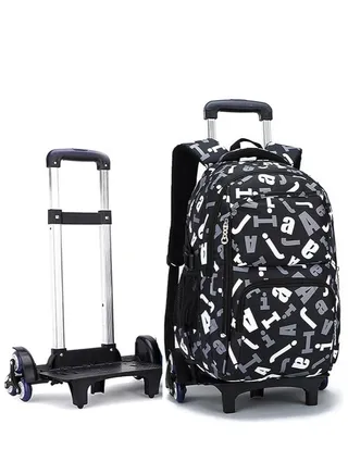 Rolling Backpack, 6 Wheels Trolley School Bag, Large Capacity Wheeled Travel Book bag Laptop Backpack for Boys Girls Kids Teens (Black) 