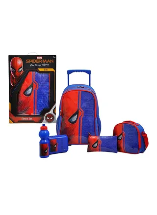 5-In-1 Spider Man Printed Trolley Bag Set Multicolour 