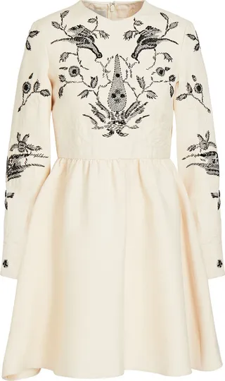 Embellished wool and silk-blend crepe mini dress