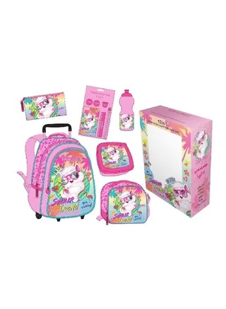 12-Piece Summer Trend Trolley School Backpack Set Pink 18 Inch 143757 