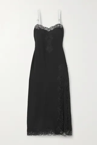 Christopher Kane - Be Mine Buckled Pu And Lace-trimmed Crepe De Chine Midi Dress - Black