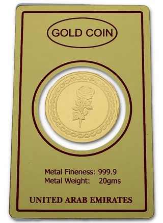 20g Gold Coin with Flower & UAE Heritage Building Design - 20 Grams 24KT 999.9 Purity 