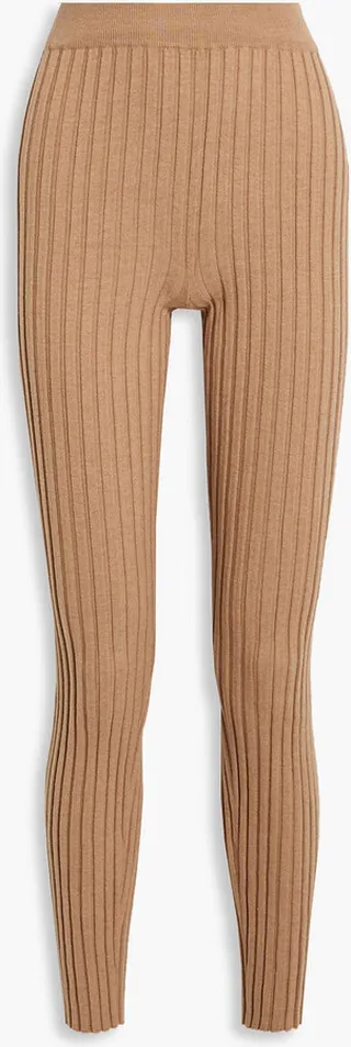 Ribbed wool and cotton-blend leggings
