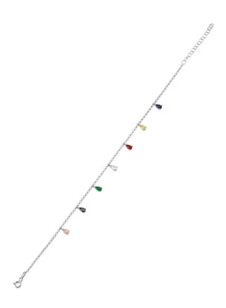 925 Sterling Silver Jewelry Rhodium Plated Colored CZ Dangle Anklet 100% Precious Metal Gift for Women-Emnon1ANK 