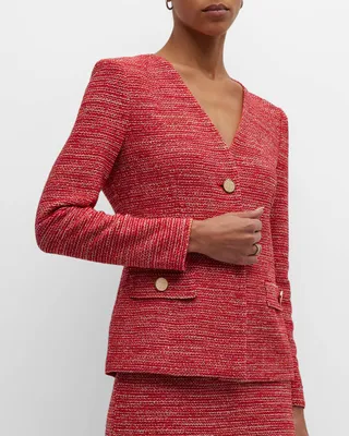 Single-Breasted Tailored Tweed Knit Jacket