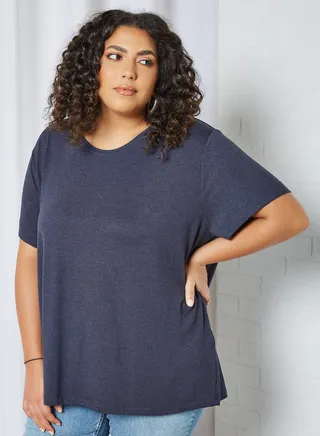 Plus Size Basic Round Neck T-Shirt Blue 