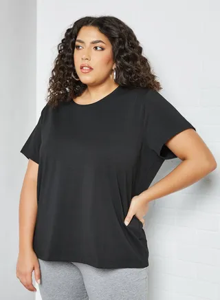 Plus Size Basic Round Neck T-Shirt Black 