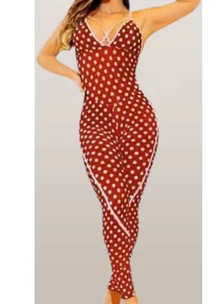 Women's long jumpsuit with dotted open chest and back, without sleeves 