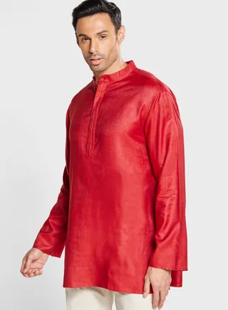Silk Placket Detail Short Kurta 