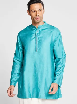 Silk Placket Detail Short Kurta 