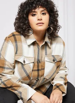 Curve Checkered Shirt Jacket Brown 