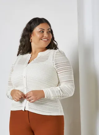 Plus Size Openwork Top Offwhite 
