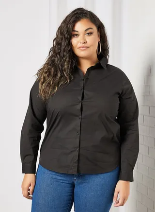 Curvy Basic Long Sleeve Shirt Black 