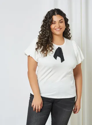 Curve Puffed Sleeve Top Snow White 