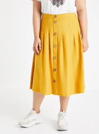 Brino Button Detail Midi Skirt Mustard Yellow 