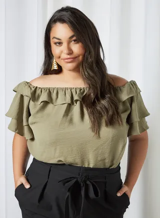 Plus Size Bardot Top Khaki 