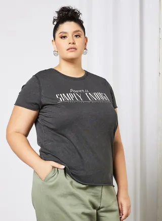 Curvy Text Print T-Shirt Black 
