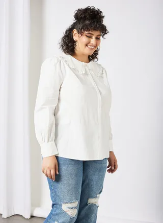 Curvy Pull Sleeve Shirt White 