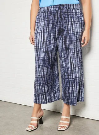 Plus Size Tie-Dye Culottes Blue 