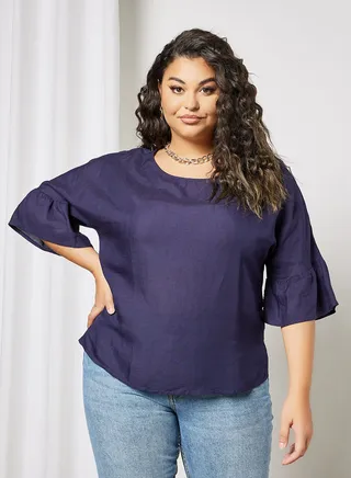 Plus Size Ruffle Detail Blouse Navy 