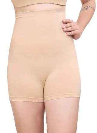 Women's Seamless High Waist Tummy Tucker/Tummy Control Boyshort Hip Lifter Panty Shapewear, Beige 